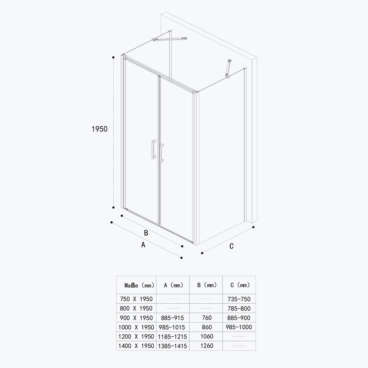 glasvilla Cabina de Ducha U-Forma Separación de Ducha Cabina de Ducha Marco de Aluminio Vidrio de Seguridad ESG Vidrio Transparente Doble Puerta Ravenna66UK