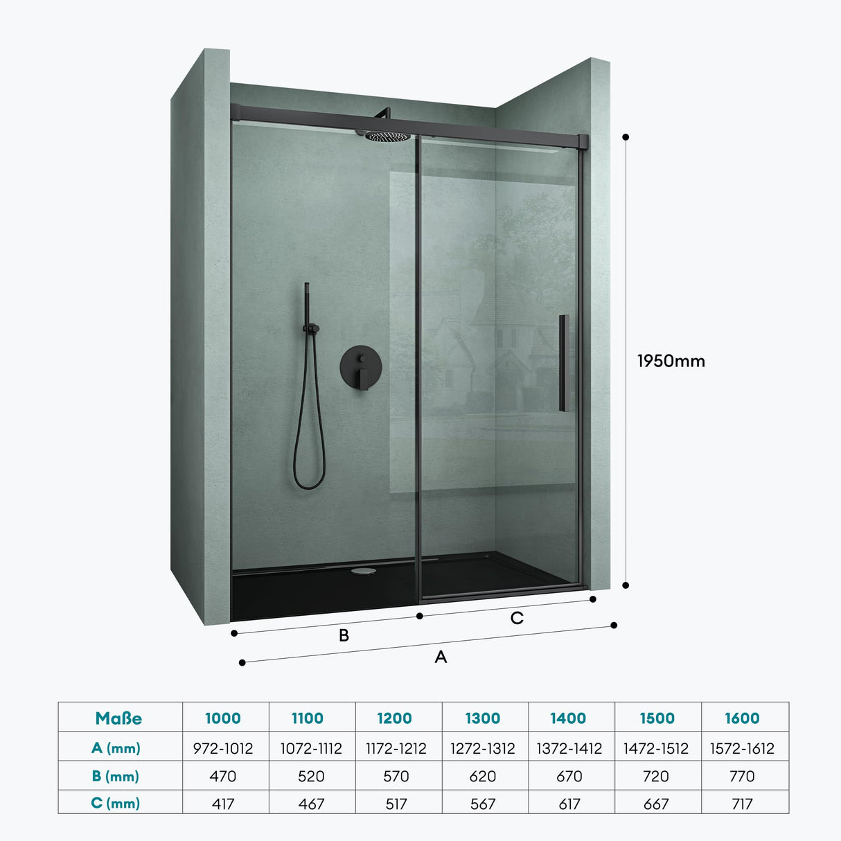 Porte de douche Glasvilla, porte de niche, cloison de douche, cabine de douche, porte coulissante en niche, verre de sécurité ESG de 6 mm, fermeture amortie incluse, Teramo12K
