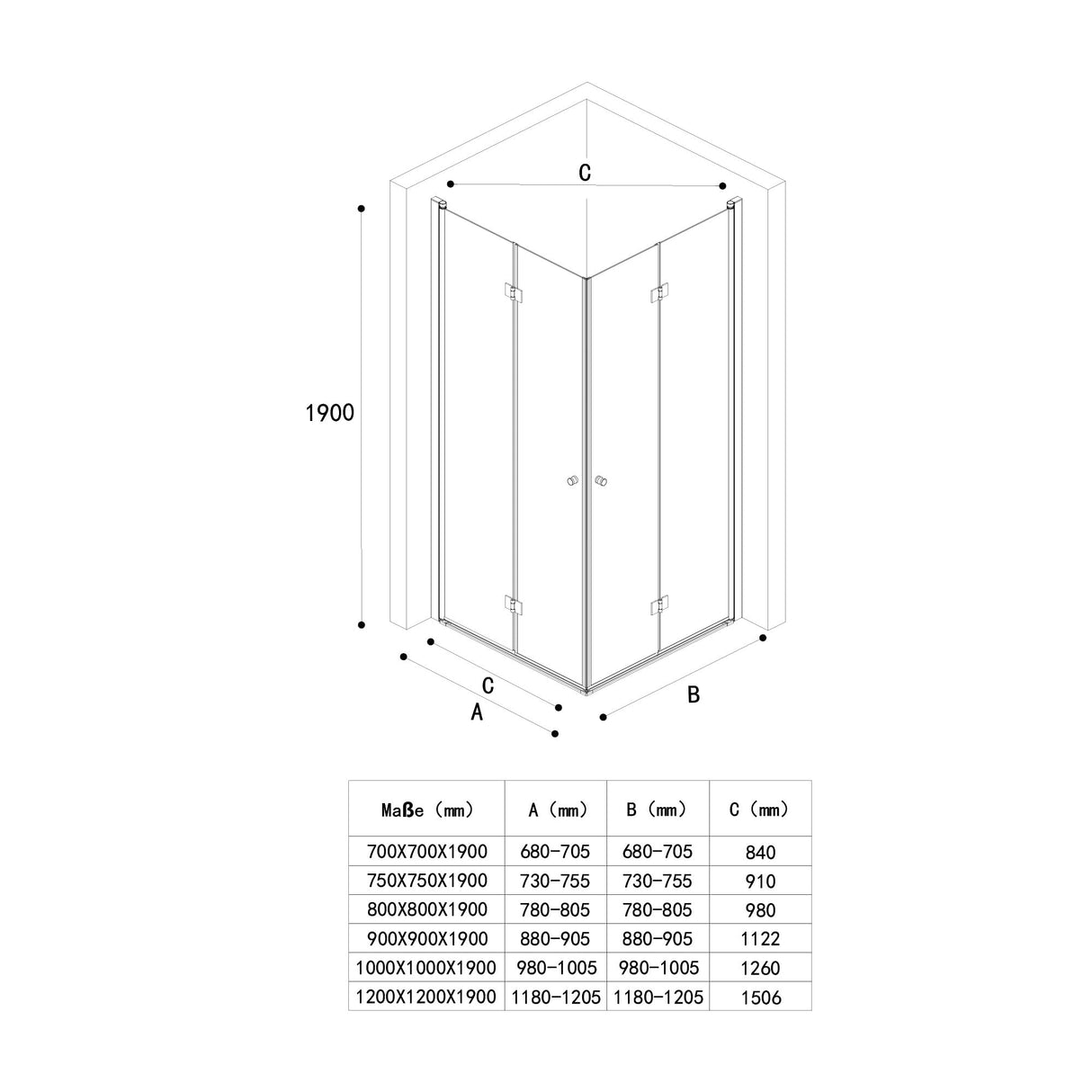 glasvilla Duschkabine Puerta Plegable 180° Cristal Claro ESG Plegable & Plegable Puerta de Ducha Efecto Loto NANO Entrada de Esquina R26