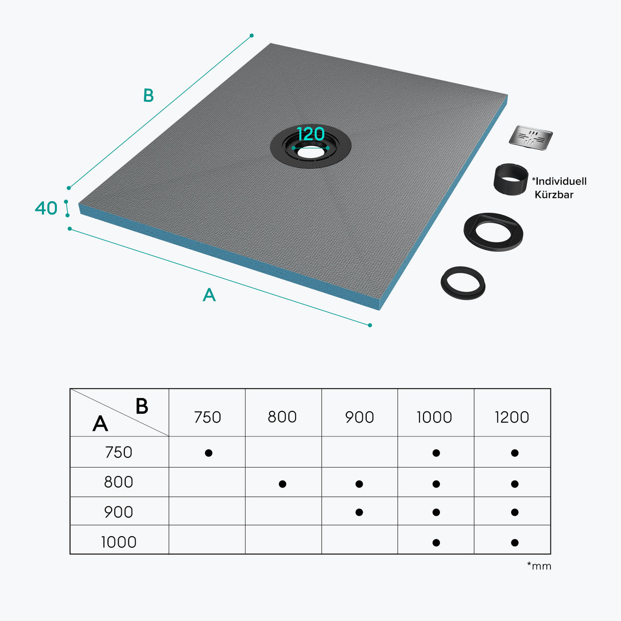glasvilla Piatto Doccia da Piastrellare in Rigida Polistirene, Piatto Doccia Pronto da Piastrellare per Bagno, Tagliabile Dimensione XPS