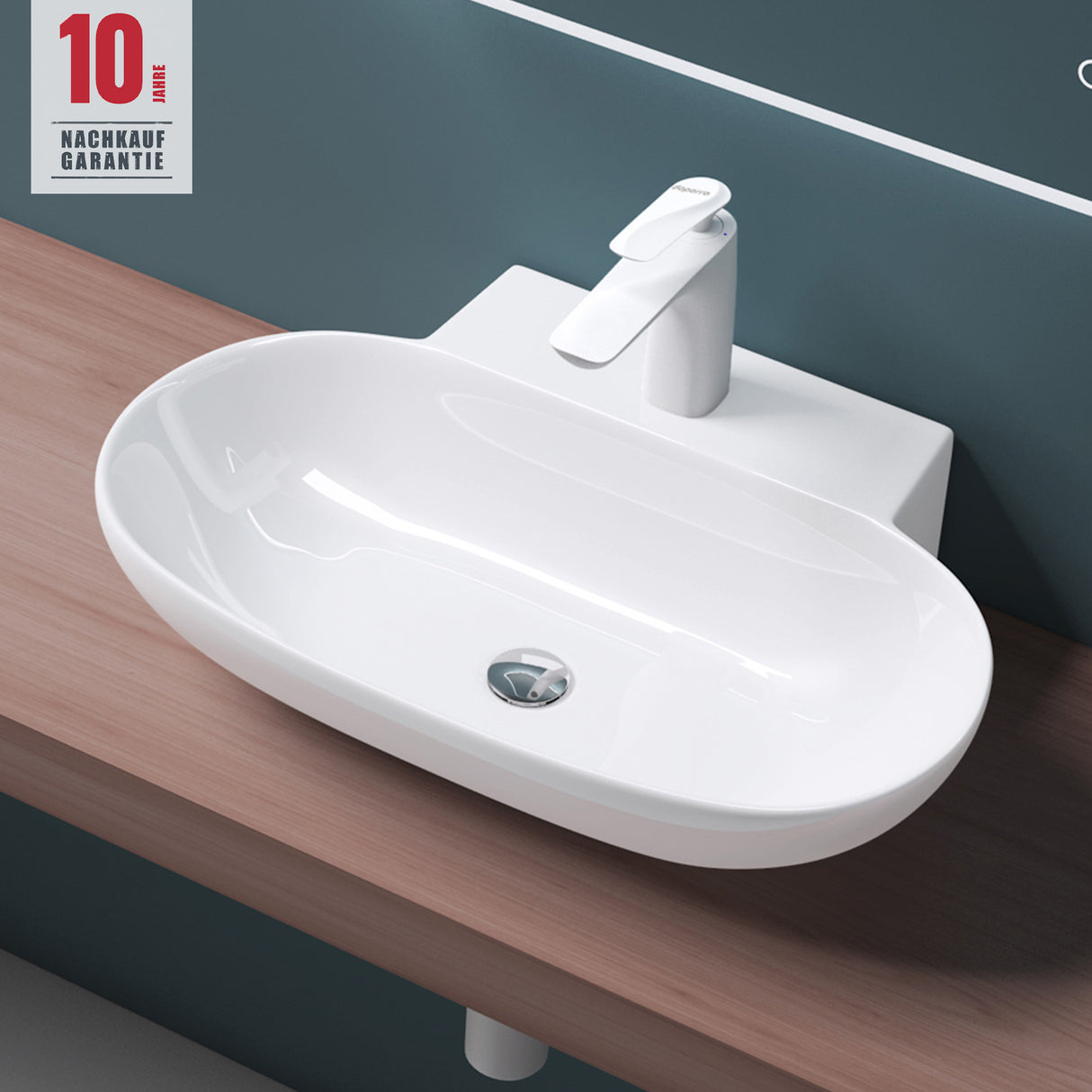 glasvilla Waschbecken Aufsatzwaschbecken Hängewaschbecken BTH: 56x39,5x12,5cm Weiß aus Keramik inkl. Nano-Beschichtung Brüssel899