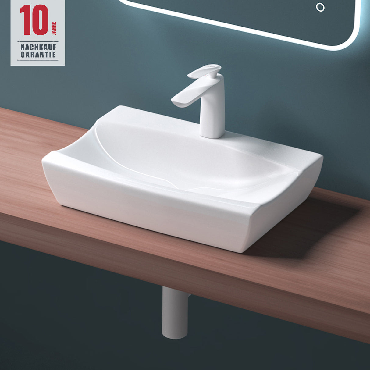 glasvilla Waschbecken Aufsatzwaschbecken,weiß Brüssel152B aus Keramik,mit Nano-Beschichtung