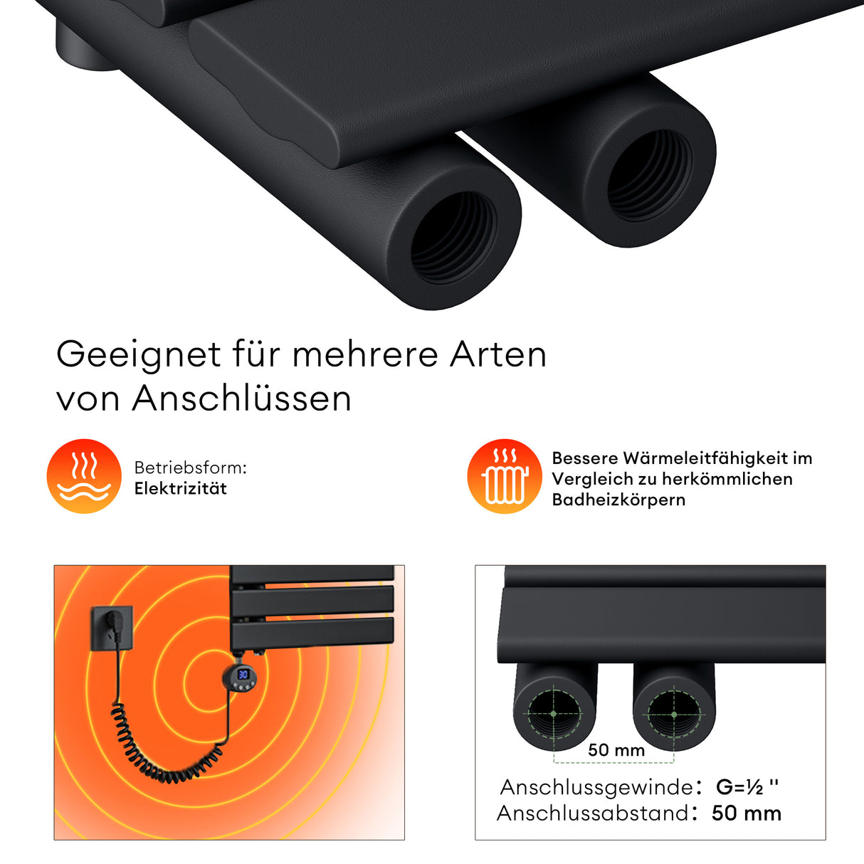 radiateur de salle de bain glasvilla branchement latéral électrique radiateur sèche-serviettes sèche-serviettes chauffage de salle de bain FN avec résistance 02