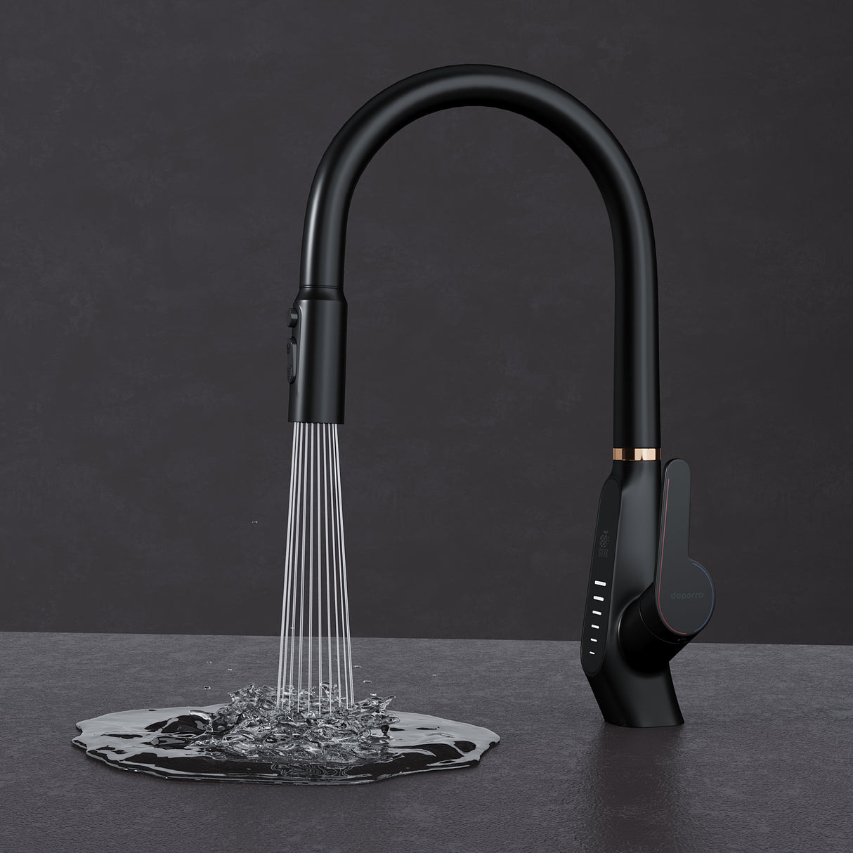 glasvilla Wasserhahn Küche Küchenamatur ausziehbar 360° drehbar 3 Wasserstrahl-Modi LED-Digitalanzeige Küchenwasserhahn Spültischarmatur MS-8085