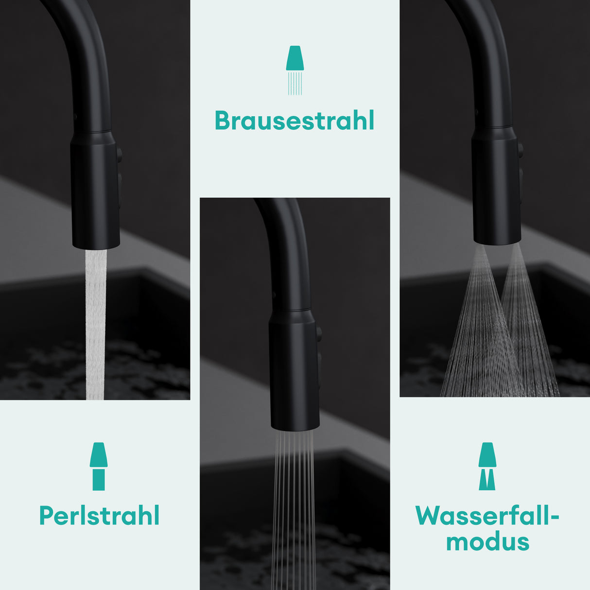 glasvilla Wasserhahn Küche Küchenamatur ausziehbar 360° drehbar 3 Wasserstrahl-Modi LED-Digitalanzeige Küchenwasserhahn Spültischarmatur MS-8085