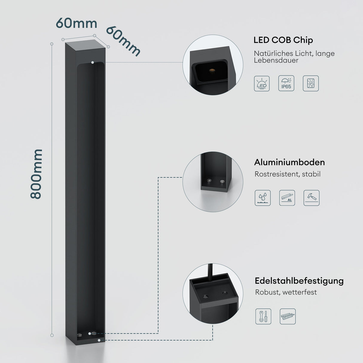glasvilla Lampione da Giardino IP65 Lampada da Terra per Esterni 3000K Paletti Esterni per Giardini, Parchi, Aree Residenziali e Ingressi 5W BaldersLights