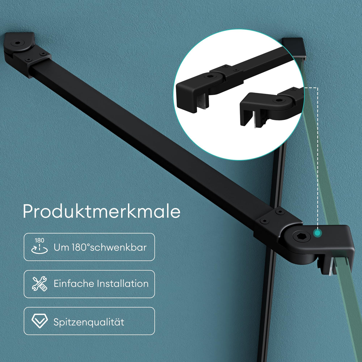 glasvilla Haltestange Duschwand Duschabtrennung Duschglaswand | Stabilisator para ducha Walk in | giratorio 180° para grosor de vidrio de 6-10 mm