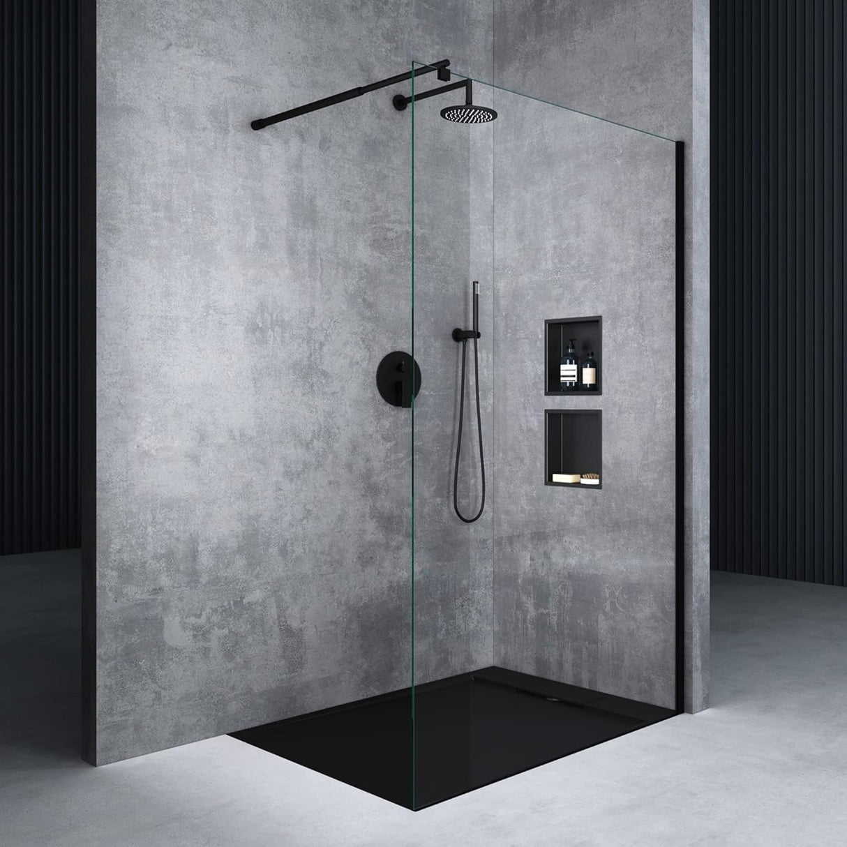 glasvilla Duschwand para ducha Duschabtrennung Walk-In ESG-Sicherheitsglas 8mm NANO Glas BRAM1&BRAM3 Bremen1 Schwarz