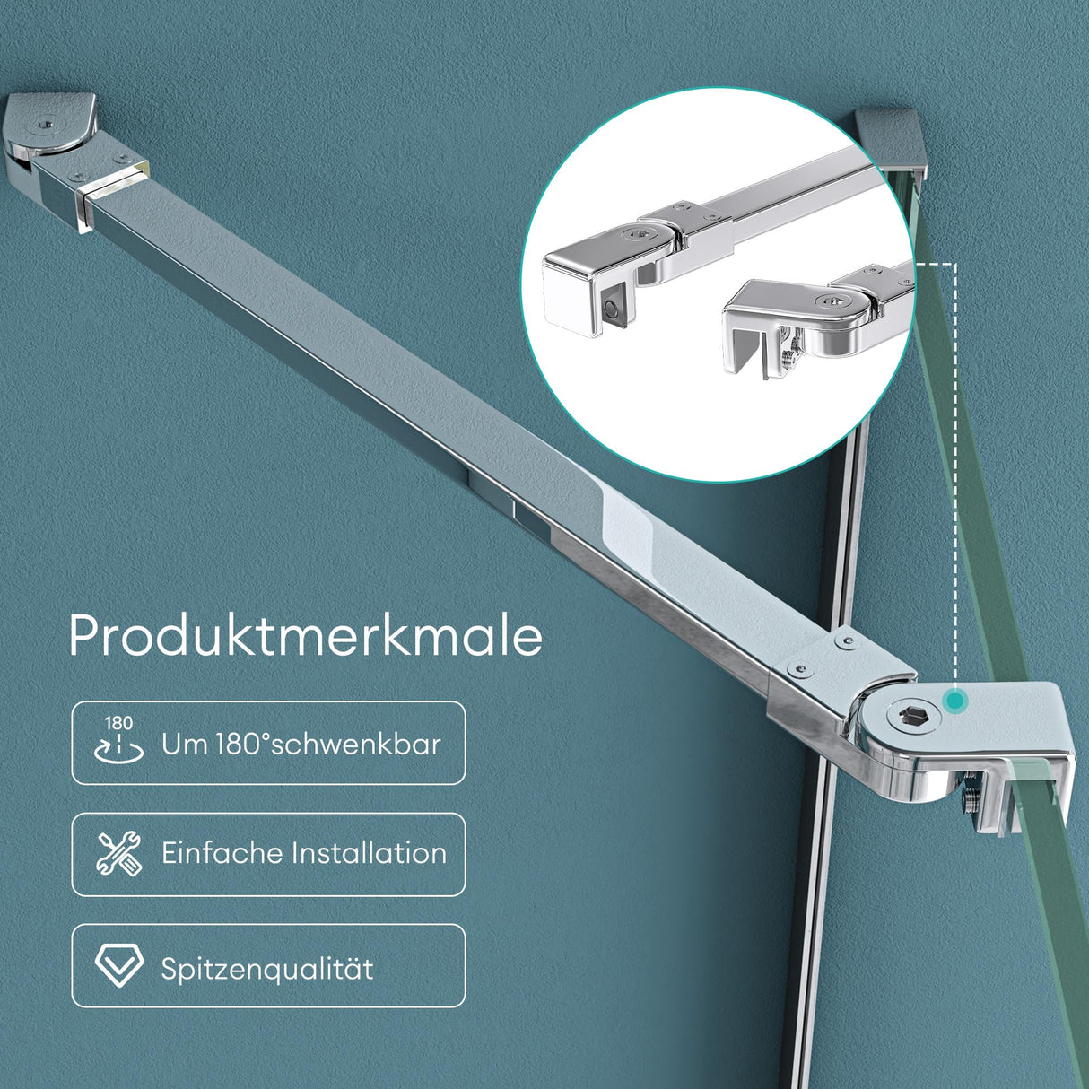 glasvilla Haltestange Duschwand Duschabtrennung Duschglaswand | Stabilisator para ducha Walk in | giratorio 180° para grosor de vidrio de 6-10 mm