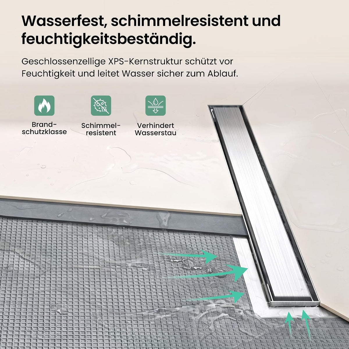 glasvilla Duschwanne inkl. Duschrinne und Ablaufgarnitur Duschtasse bodeneben Gefälleplatte, Duschboard befliesbar Duschelemente, XPS-Duschboard02