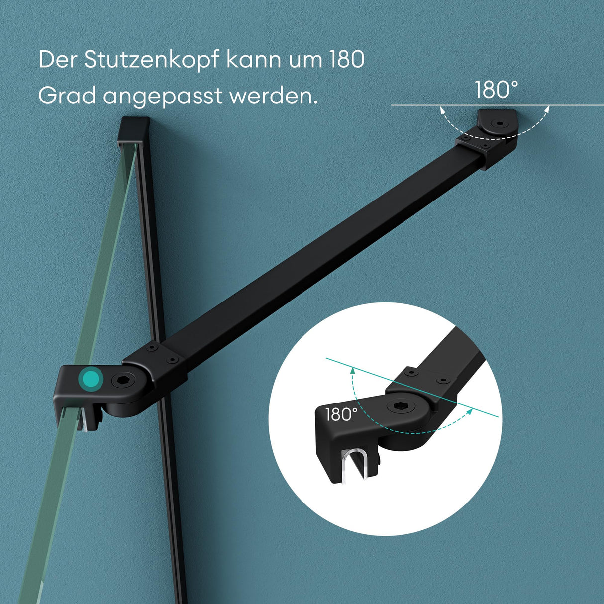 glasvilla Haltestange Duschwand Duschabtrennung Duschglaswand | Stabilisator para ducha Walk in | giratorio 180° para grosor de vidrio de 6-10 mm