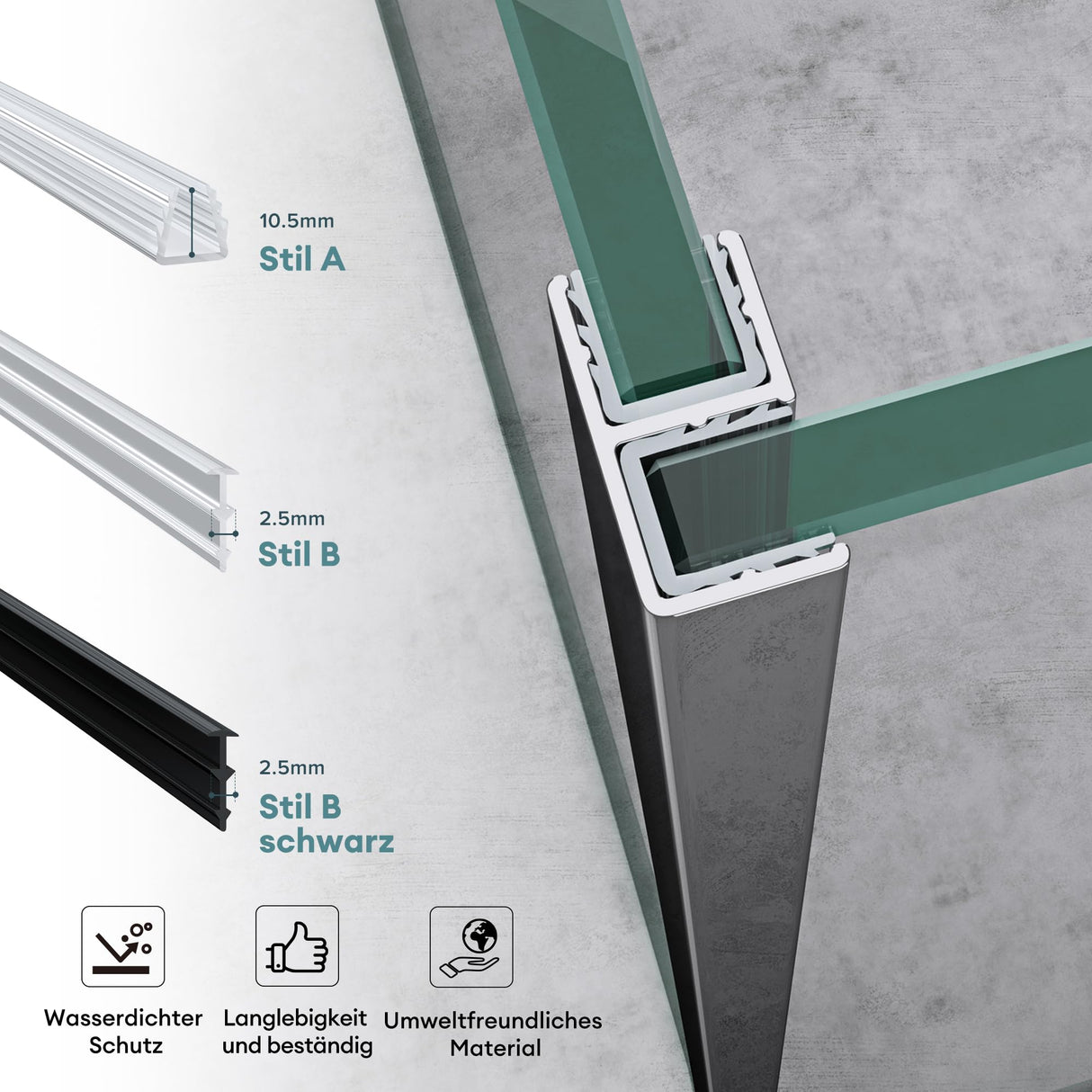 glasvilla Guarnizione Porta Cabina Doccia, Profilo Ricambio per Parete Doccia, Striscia Impermeabile per Vetro di Spessore da 6mm a10mm, Guarnizione per Parete Doccia