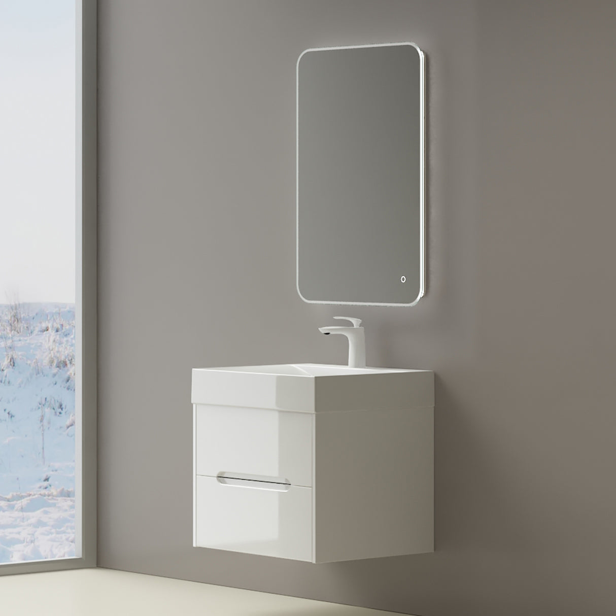 glasvilla Mobile Bagno Sospeso con Cassetti di Soft-close Mobiletto da Bagno con Lavabo da Marmo fuso Yoga
