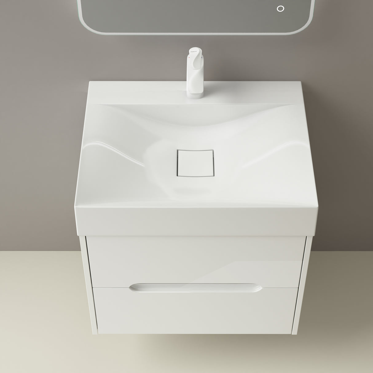 glasvilla Mobile Bagno Sospeso con Cassetti di Soft-close Mobiletto da Bagno con Lavabo da Marmo fuso Yoga