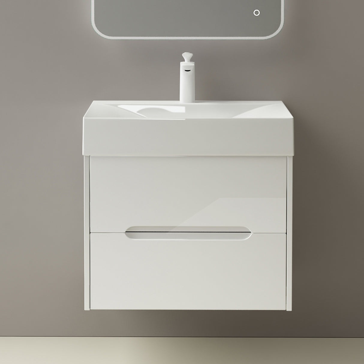 glasvilla Mobile Bagno Sospeso con Cassetti di Soft-close Mobiletto da Bagno con Lavabo da Marmo fuso Yoga