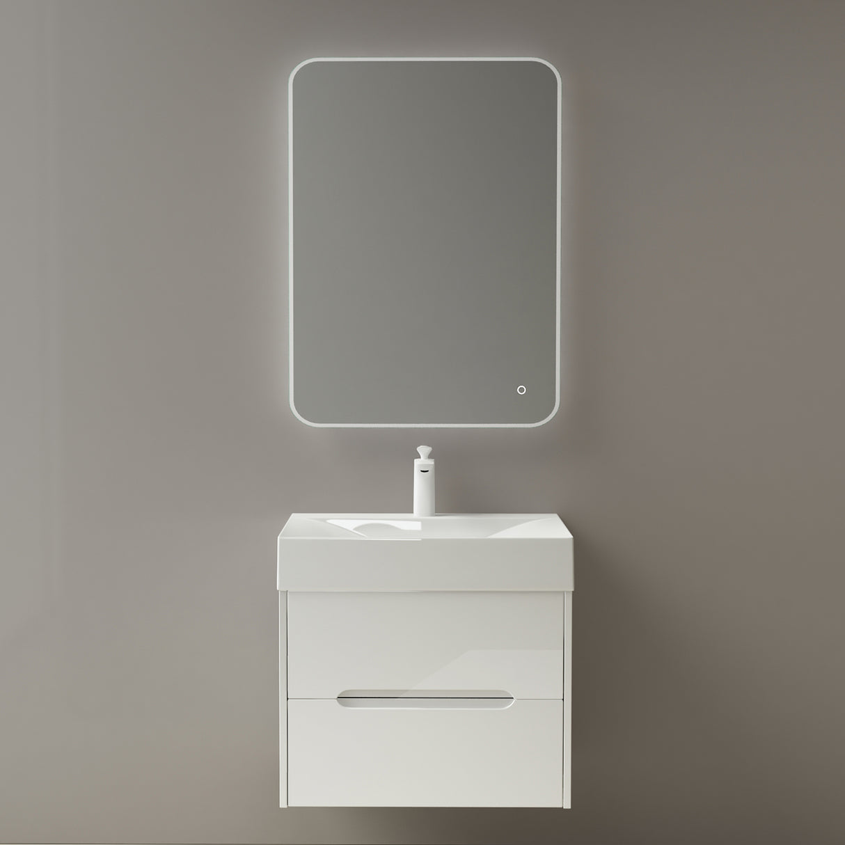 glasvilla Mobile Bagno Sospeso con Cassetti di Soft-close Mobiletto da Bagno con Lavabo da Marmo fuso Yoga