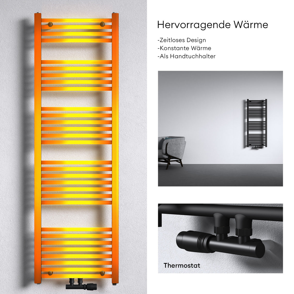 glasvilla Radiatore Piatto da Bagno Radiatore Scaldasalviette Termoarredo da Bagno Radiatore Tubolare per il Riscaldamento del Bagno RHE