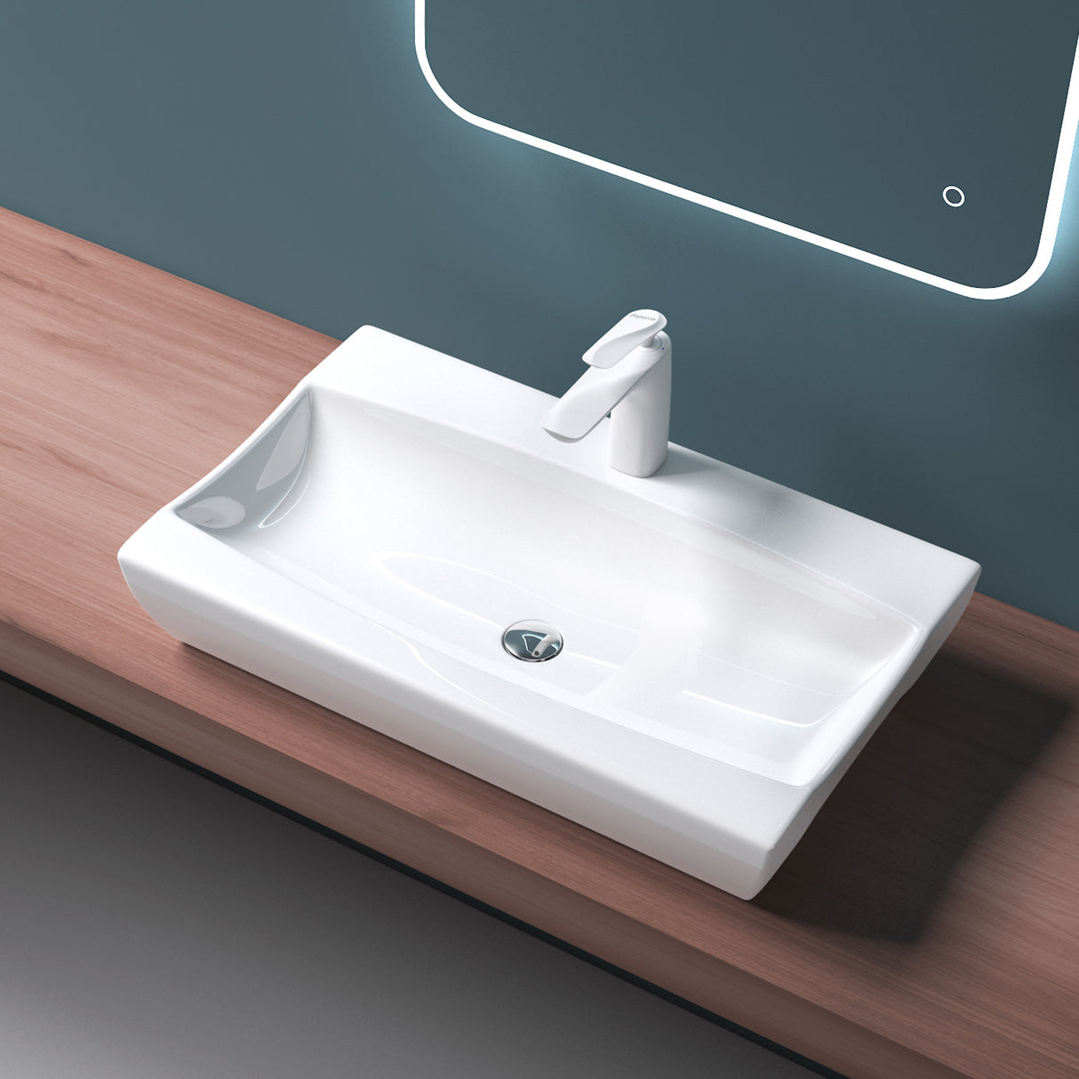 glasvilla Waschbecken Aufsatzwaschbecken Hängewaschbecken BTH: 63x40x12cm Weiß aus Keramik inkl. Nano-Beschichtung Brüssel890