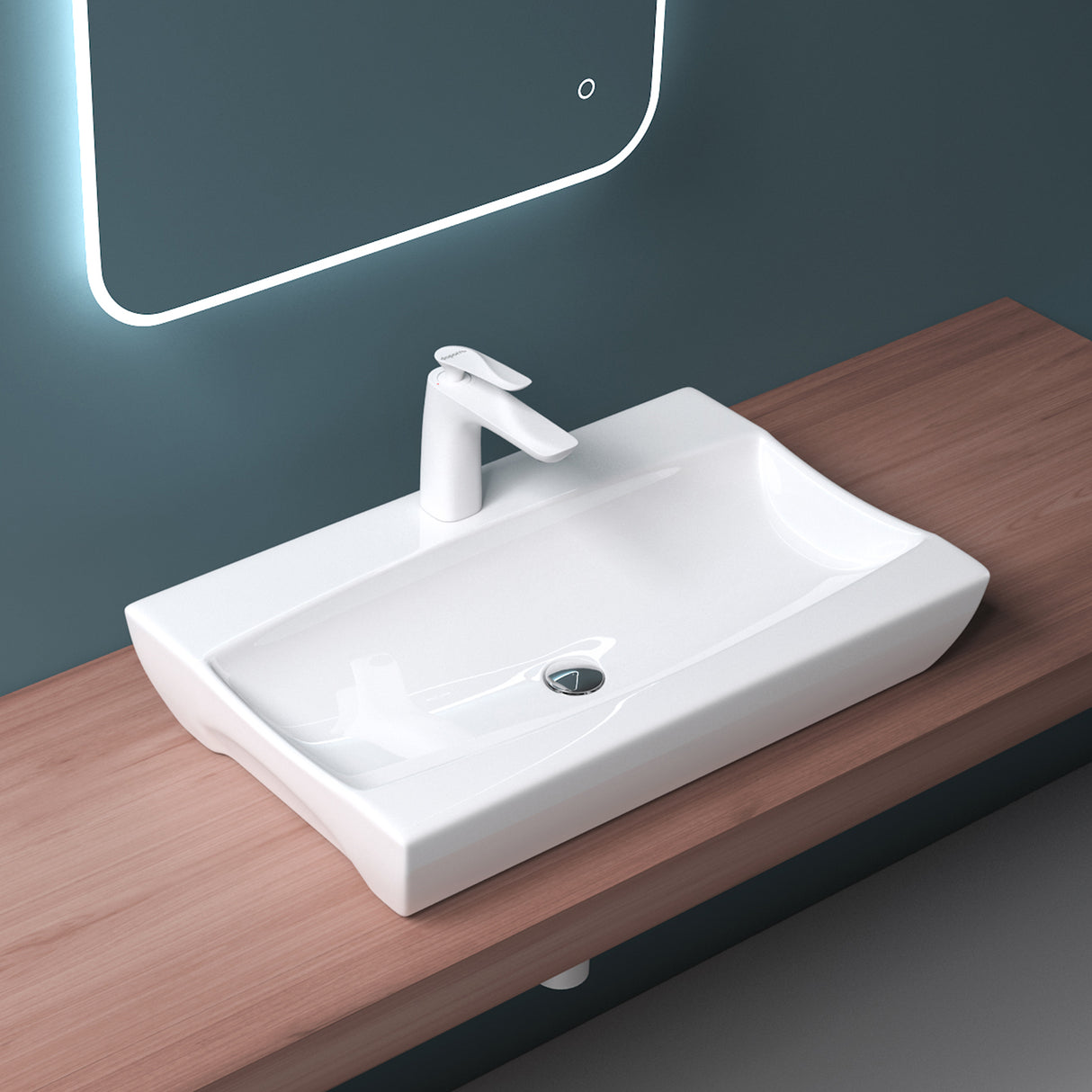 glasvilla Waschbecken Aufsatzwaschbecken Hängewaschbecken BTH: 63x40x12cm Weiß aus Keramik inkl. Nano-Beschichtung Brüssel890