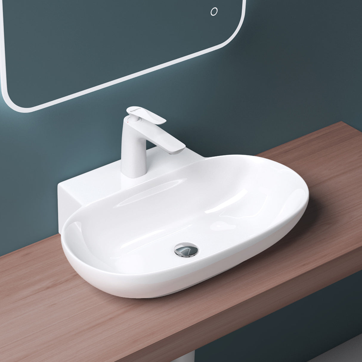 glasvilla Waschbecken Aufsatzwaschbecken Hängewaschbecken BTH: 56x39,5x12,5cm Weiß aus Keramik inkl. Nano-Beschichtung Brüssel899