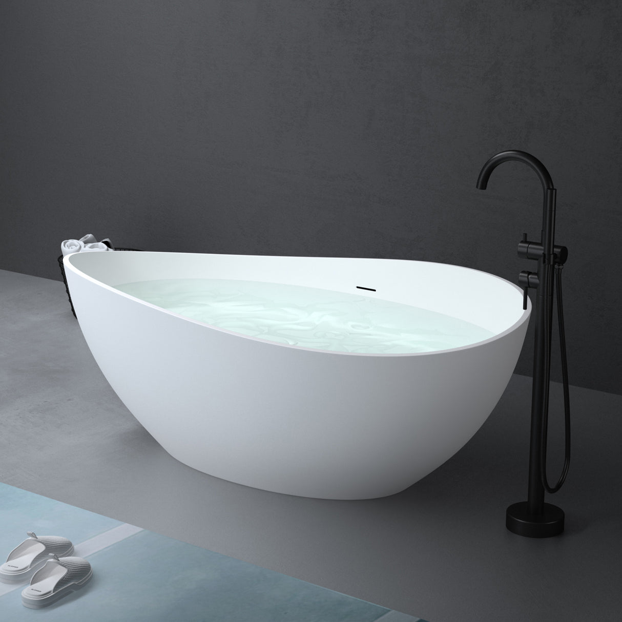 glasvilla Bañera independiente Blanco mate de mineral fundido Bañera de pie incl. sellado Nano