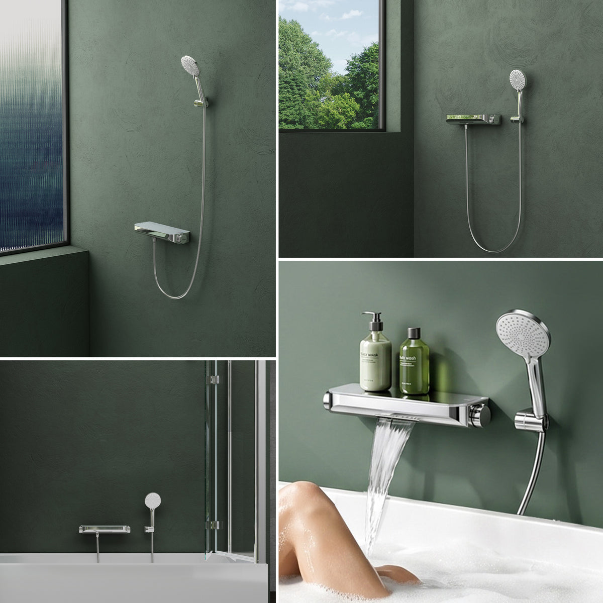 Robinet de baignoire thermostatique Glasvilla avec douchette, thermostat de baignoire, 4 jets, robinet mural pour baignoire, laiton, flexible de douche inclus, système de douche 8