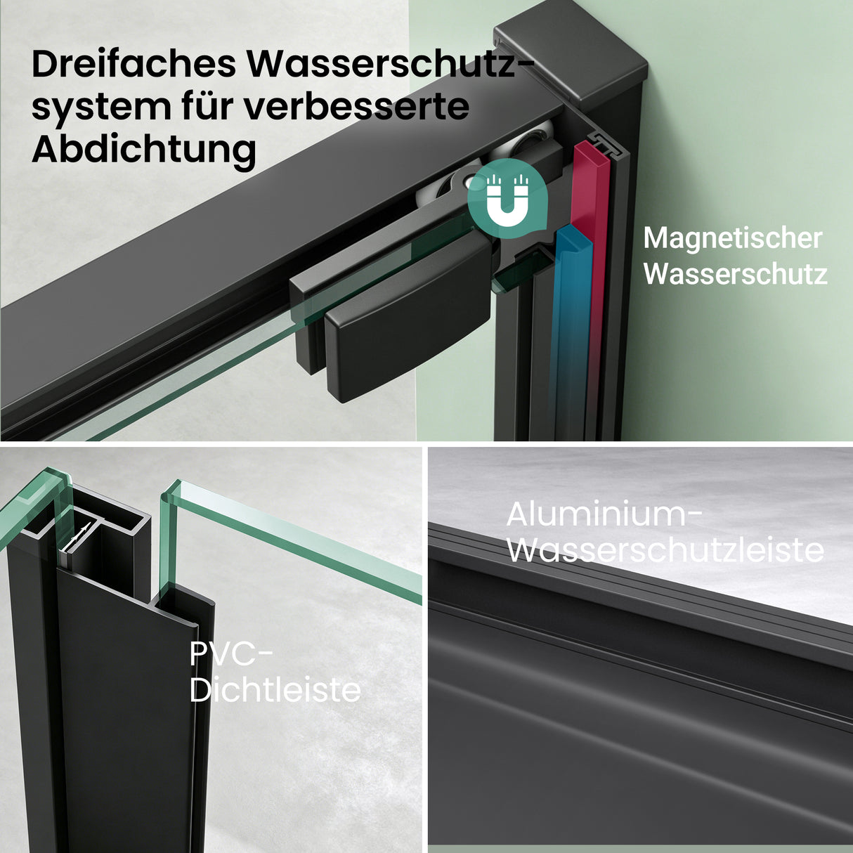 glasvilla Duschkabine Eckeinstieg mit Schiebetür nach innen, Eckdusche Duschabtrennung 195cm Höhe, 6mm ESG-Sicherheitsglas Nano-Beschichtung Ravenna69K