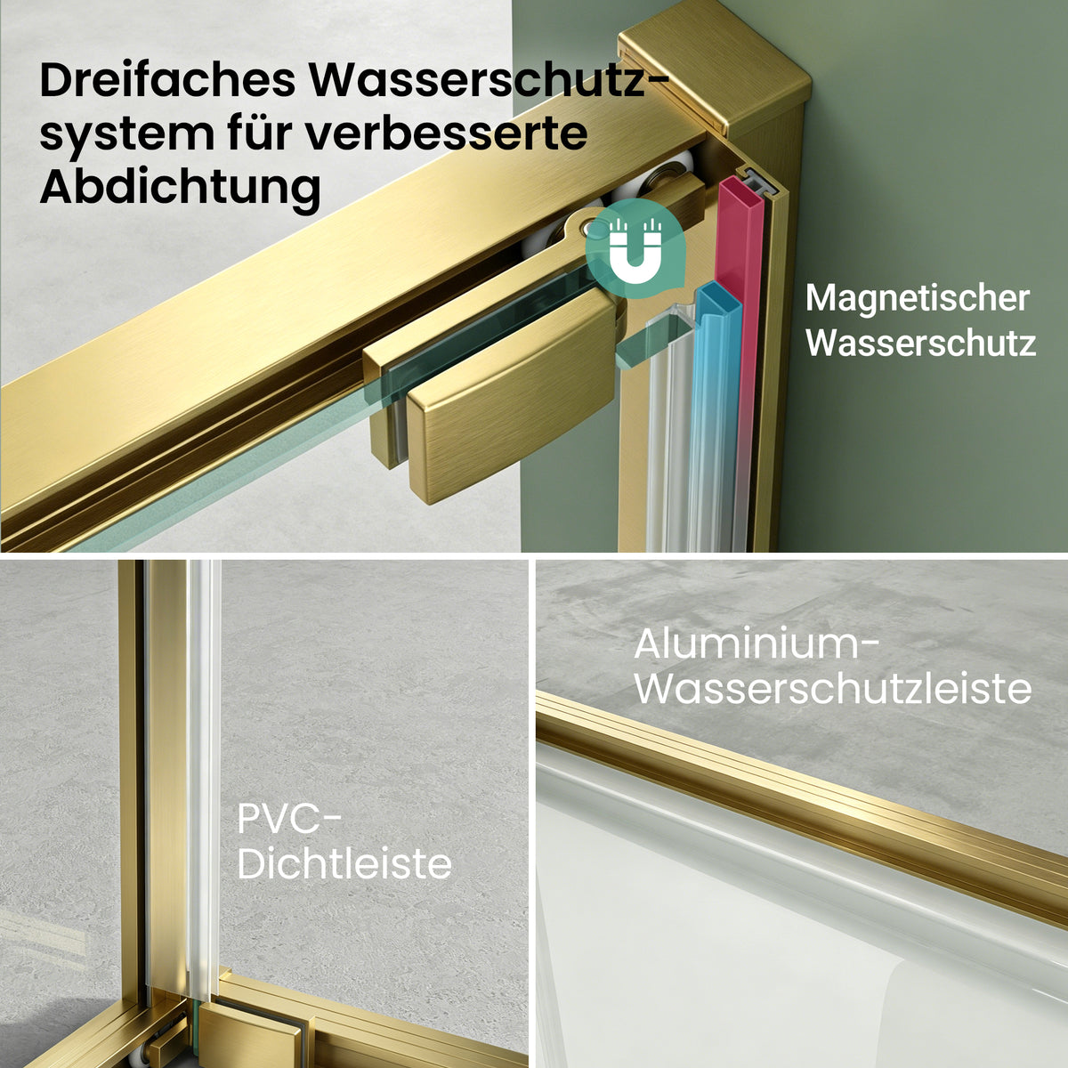 glasvilla Duschkabine Eckeinstieg mit Schiebetür nach innen, Eckdusche Duschabtrennung 195cm Höhe, 6mm ESG-Sicherheitsglas Nano-Beschichtung Ravenna69K