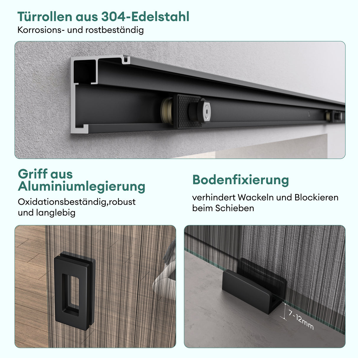 Ensemble complet de porte coulissante en verre Glasvilla, porte intérieure, noir mat, verre de sécurité trempé de 8 mm, porte coulissante, verre noir brossé avec rail en aluminium, Muranino-001