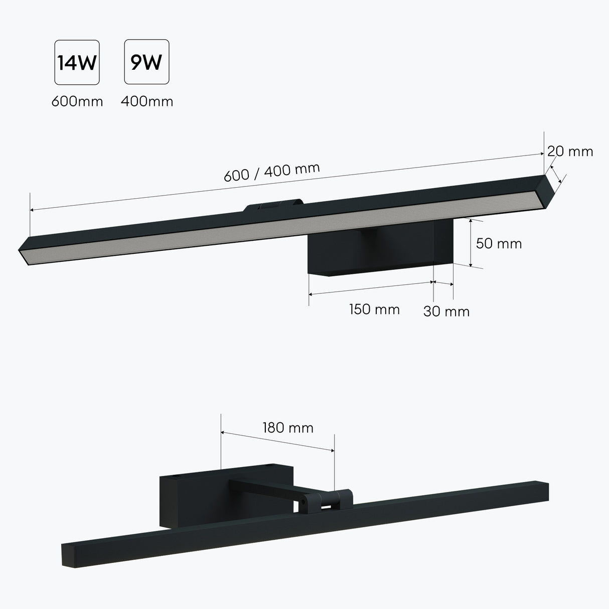 glasvilla Spiegelleuchte LED Badlampe | Spiegellampe, 4000K Badezimmer Lampe | 180° Drehbar 9W Strahlenschön