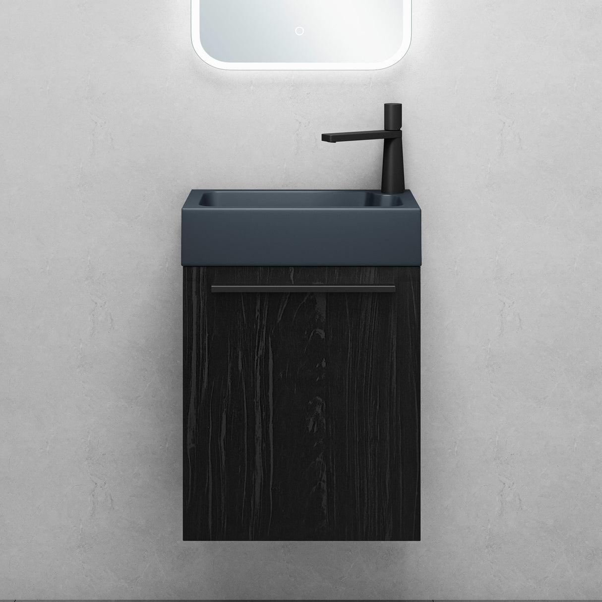 glasvilla Mobile Bagno Sospeso Include Lavabo da Minerale fuso Antracite opaco e Specchio LED Mobile da Bagno 46x26x63cm Pisa