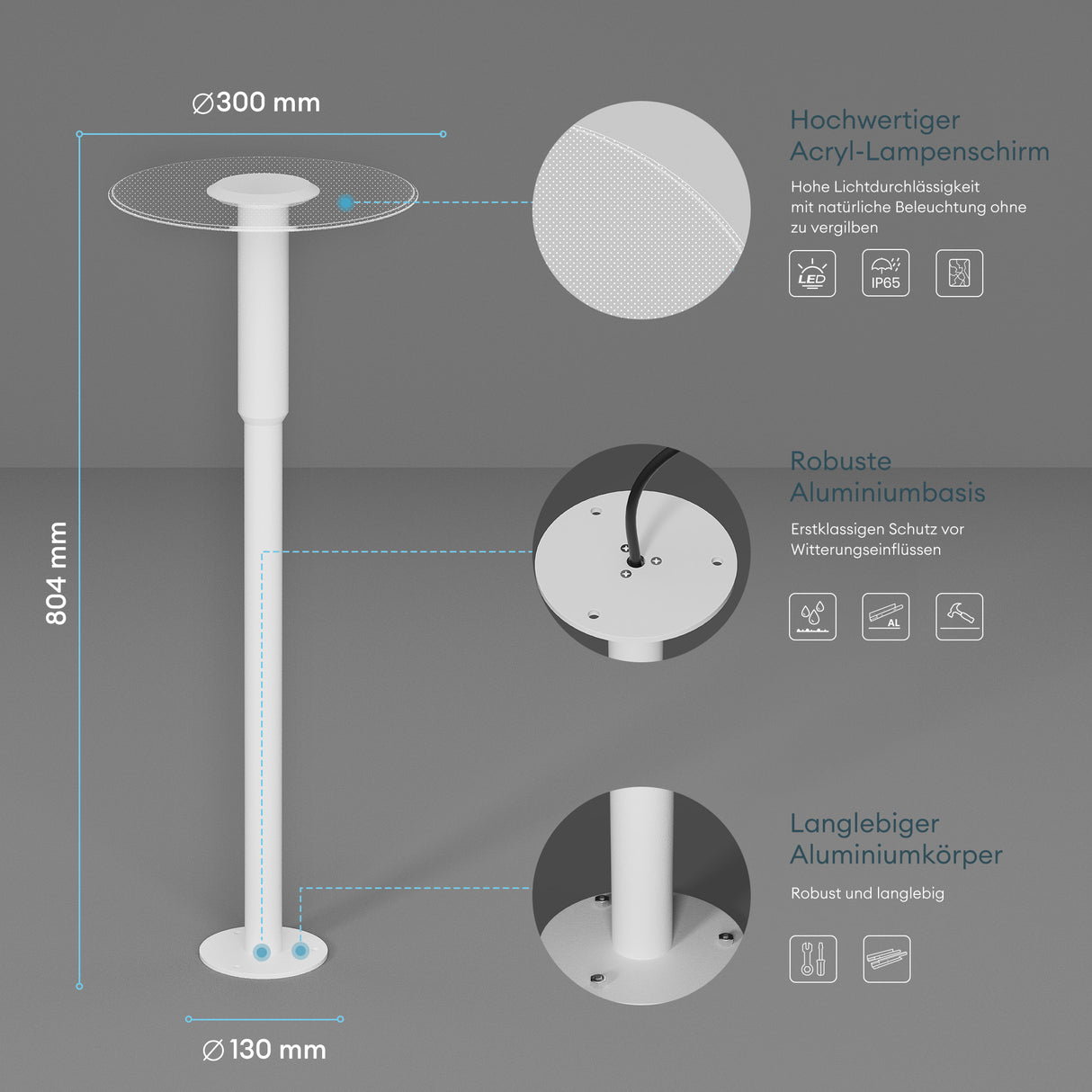 Luminaire extérieur glasvilla ⌀300xH804mm IP65 éclairage de chemin extérieur | Borne lumineuse pour jardin, lampadaire 3000K, lampe de jardin | Lampadaire d'extérieur 6W StellaeLights
