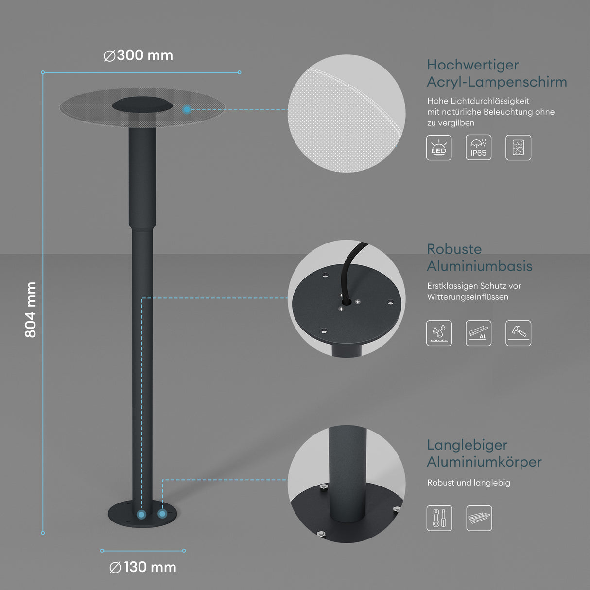 Luminaire extérieur glasvilla ⌀300xH804mm IP65 éclairage de chemin extérieur | Borne lumineuse pour jardin, lampadaire 3000K, lampe de jardin | Lampadaire d'extérieur 6W StellaeLights