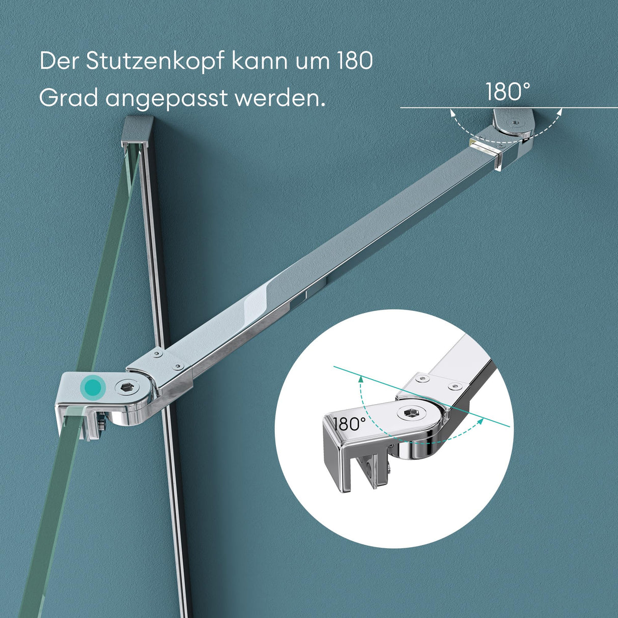 glasvilla Haltestange Duschwand Duschabtrennung Duschglaswand | Stabilisator para ducha Walk in | giratorio 180° para grosor de vidrio de 6-10 mm