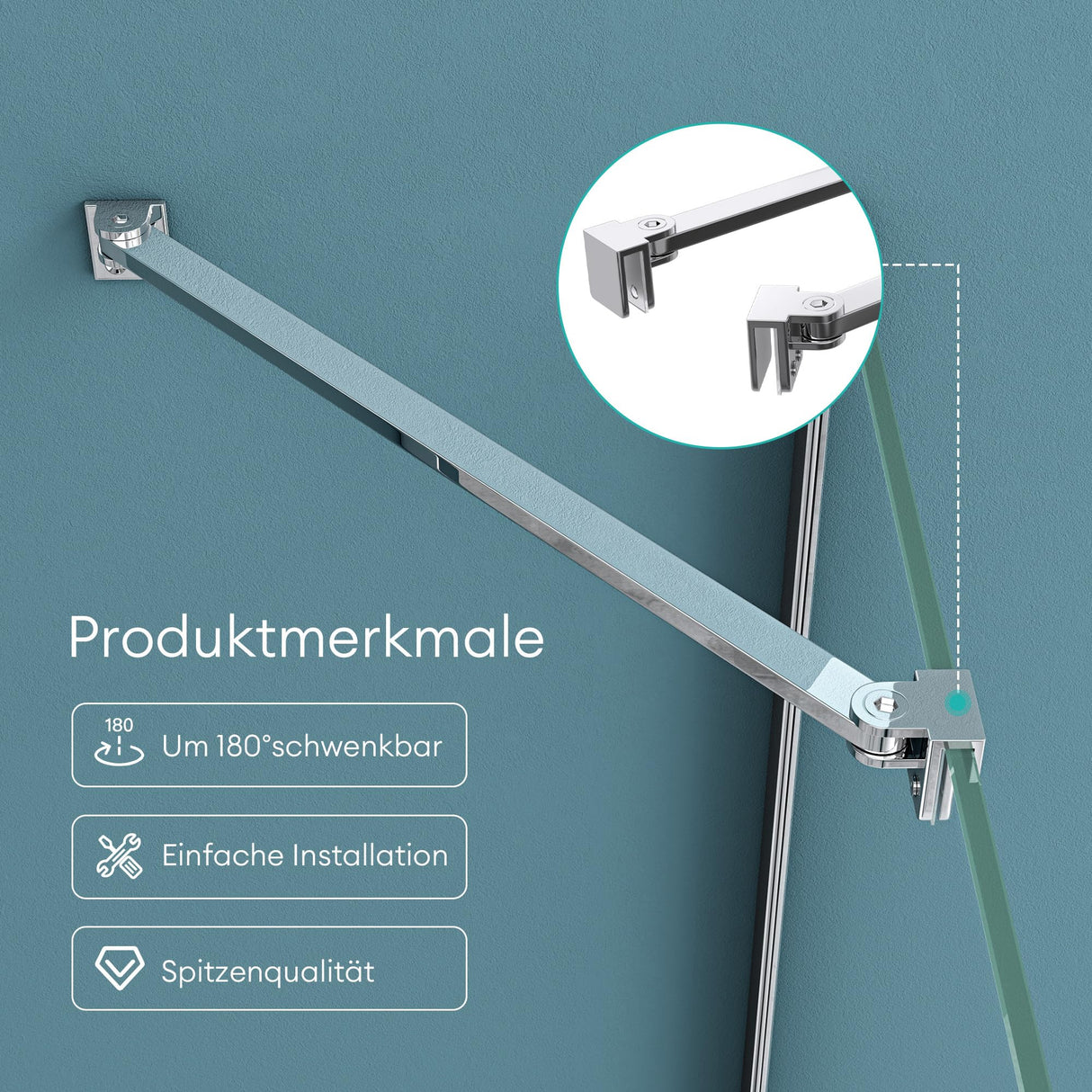 glasvilla Haltestange Duschwand Duschabtrennung Duschglaswand | Stabilisator para ducha Walk in | giratorio 180° para grosor de vidrio de 6-10 mm