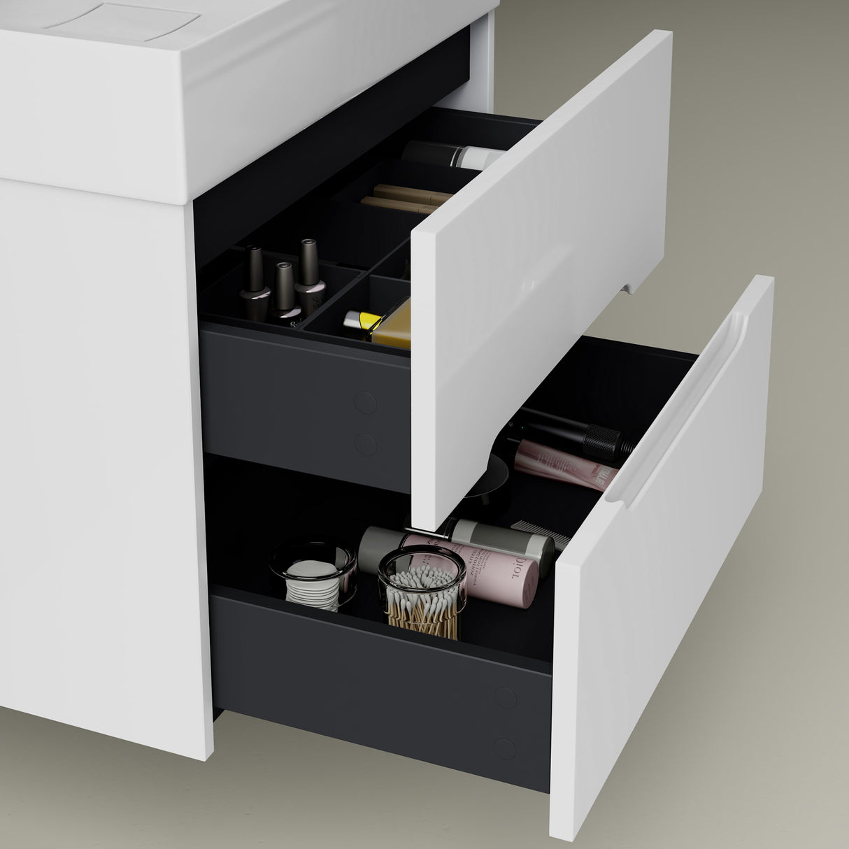 glasvilla Mobile Bagno Sospeso con Cassetti di Soft-close Mobiletto da Bagno con Lavabo da Marmo fuso Yoga