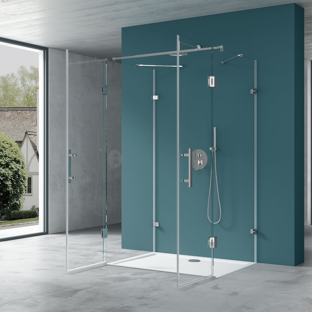 glasvilla Box Doccia a U, Cabina Bagno in Vetro Trasparente 8mm con Porta Girevole Box Cabina Doccia Angolare Ravenna40UK