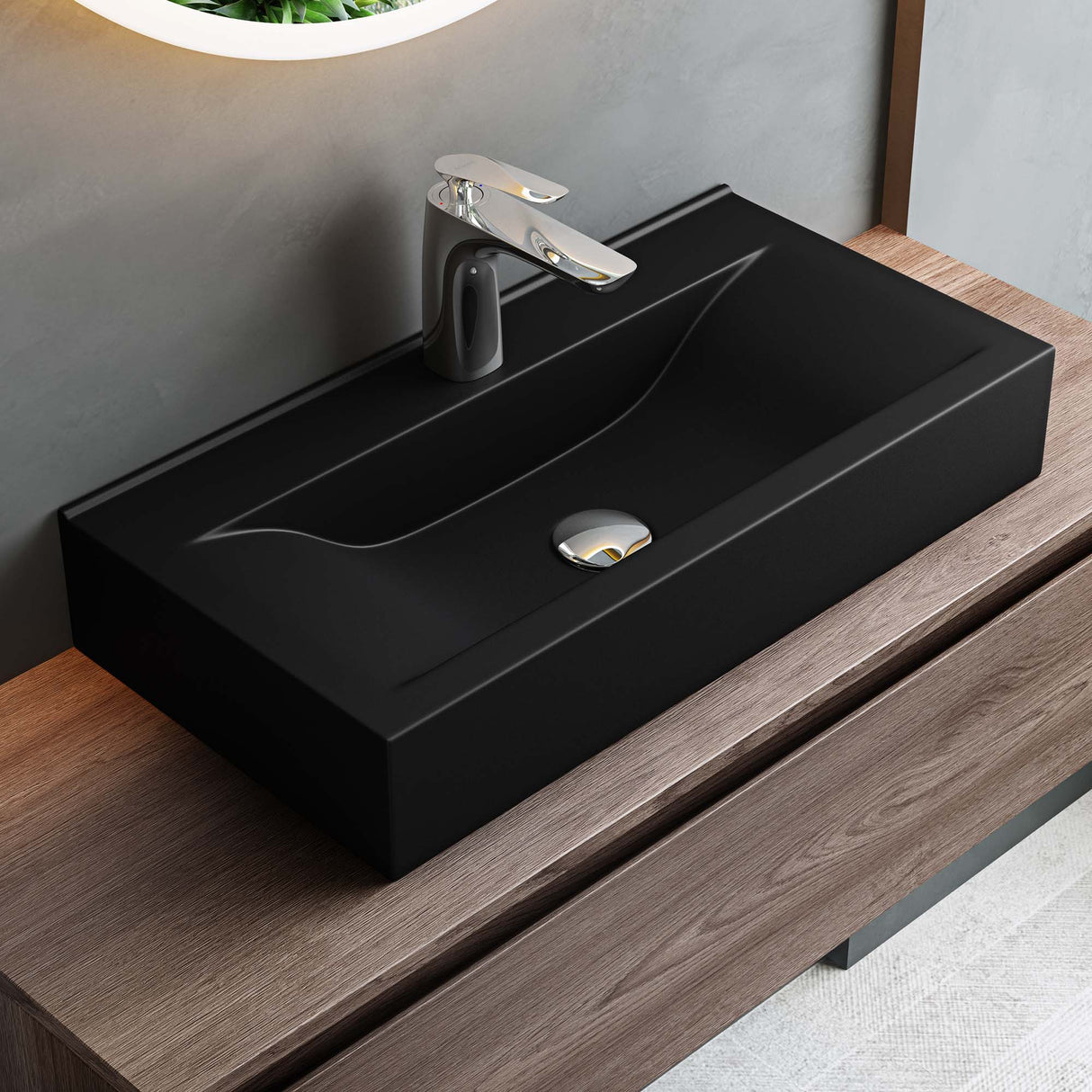 Vasque à poser Glasvilla, vasque murale en céramique avec revêtement nano/effet lotus, rectangulaire, L : 60 x 31 x 10 cm, Bruxelles 118 g