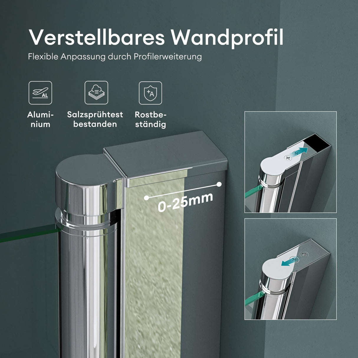 Porte de douche Glasvilla, porte de niche, cabine de douche, porte battante 180°, porte double, revêtement nano ESG 6 mm, verre clair/satiné, rayé/entièrement satiné avec mécanisme de levage et d'abaissement, Teramo24VS