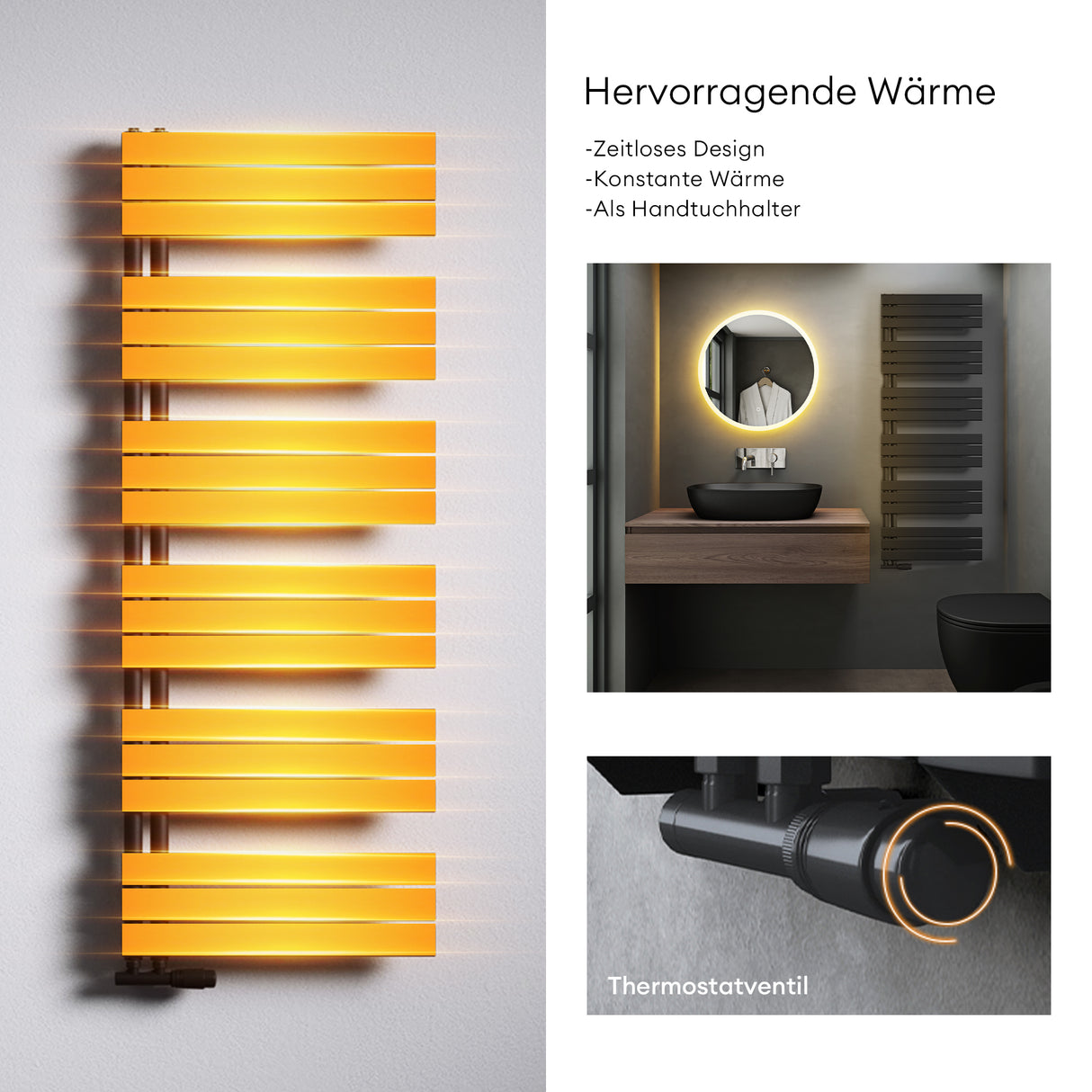 radiateur de salle de bain glasvilla radiateur sèche-serviettes de salle de bain à raccordement latéral plat sèche-serviettes FN