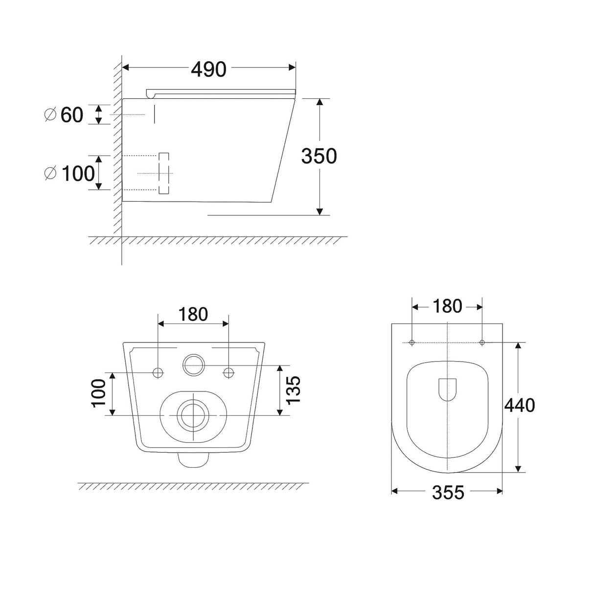 glasvilla Sanitari Bagno Sospeso in Ceramica, WC Sospeso senza Brida con Chiusura di Soft Close Aachen108