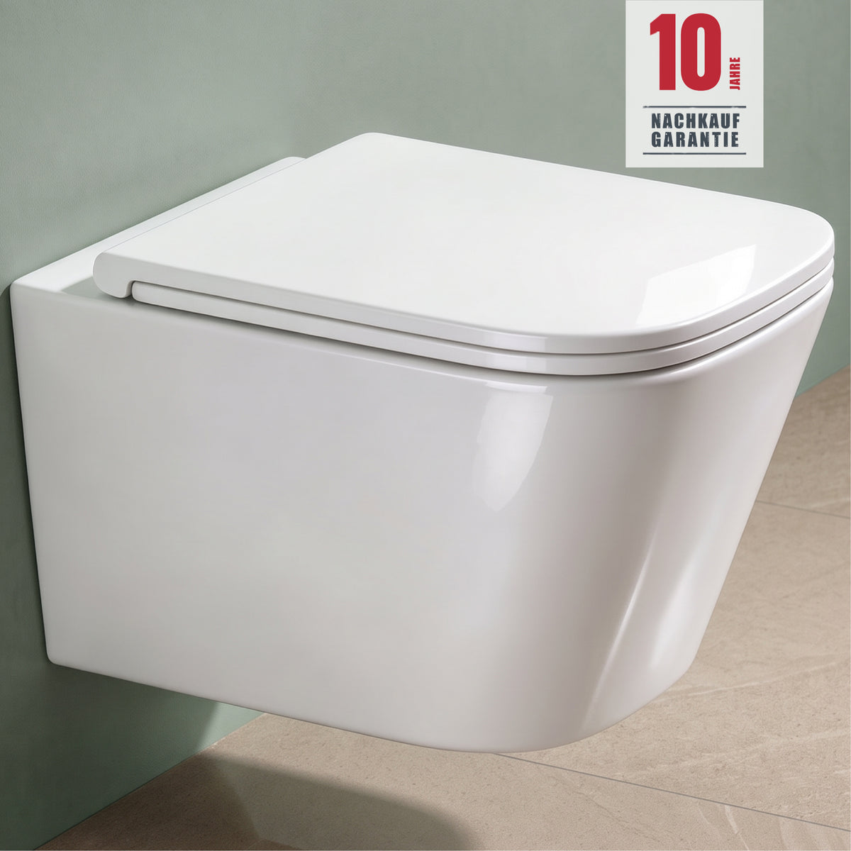 glasvilla Sanitari Bagno Sospeso in Ceramica, WC Sospeso senza Brida con Chiusura di Soft Close Aachen112