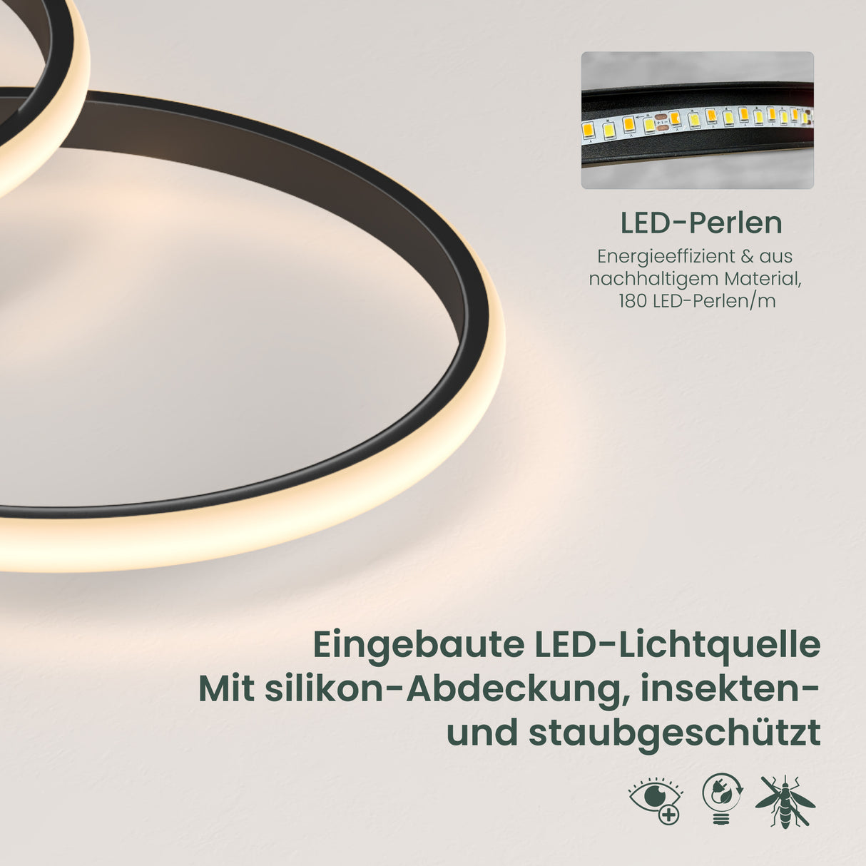 Glasvilla Design – Lámpara de techo LED negra con mando a distancia, regulable 3000–6400K (70W, 75 cm)