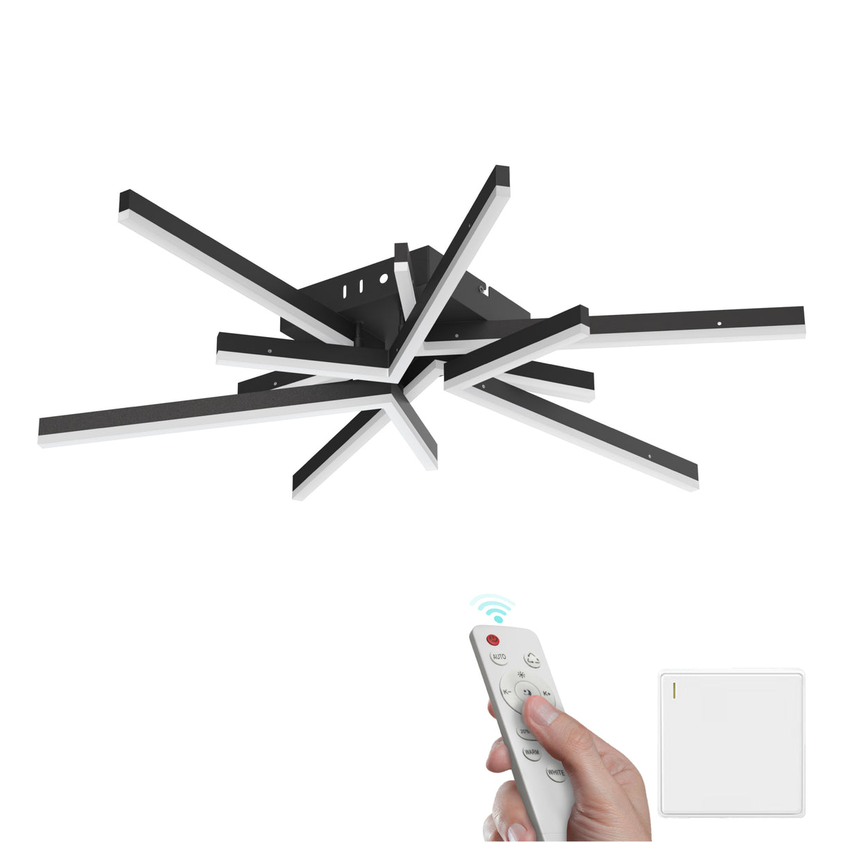 glasvilla LED Deckenleuchte Deckenlampe mit Fernbedienung 80cm, Stufenlos dimmbar 3000-6400K, Zimmerlampe 71W Schwarz für Schlafzimmer, Wohnzimmer, Arbeitszimmer, Flur Alivetta25038