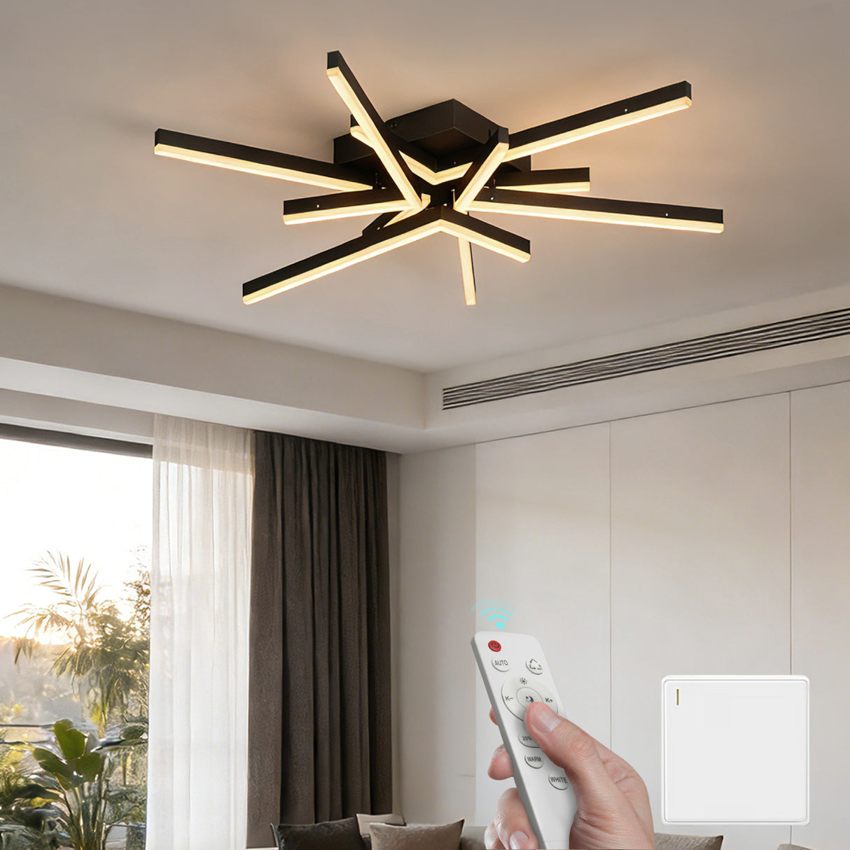 glasvilla LED Deckenleuchte Deckenlampe mit Fernbedienung 80cm, Stufenlos dimmbar 3000-6400K, Zimmerlampe 71W Schwarz für Schlafzimmer, Wohnzimmer, Arbeitszimmer, Flur Alivetta25038