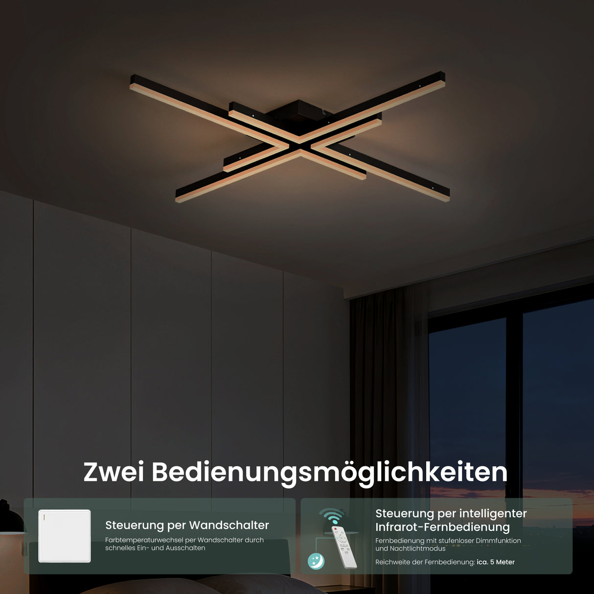 glasvilla LED Deckenleuchte Deckenlampe mit Fernbedienung 795mm, Stufenlos dimmbar 3000-6400K, Zimmerlampe 48W Schwarz für Schlafzimmer, Wohnzimmer, Arbeitszimmer, Flur Alivetta25039