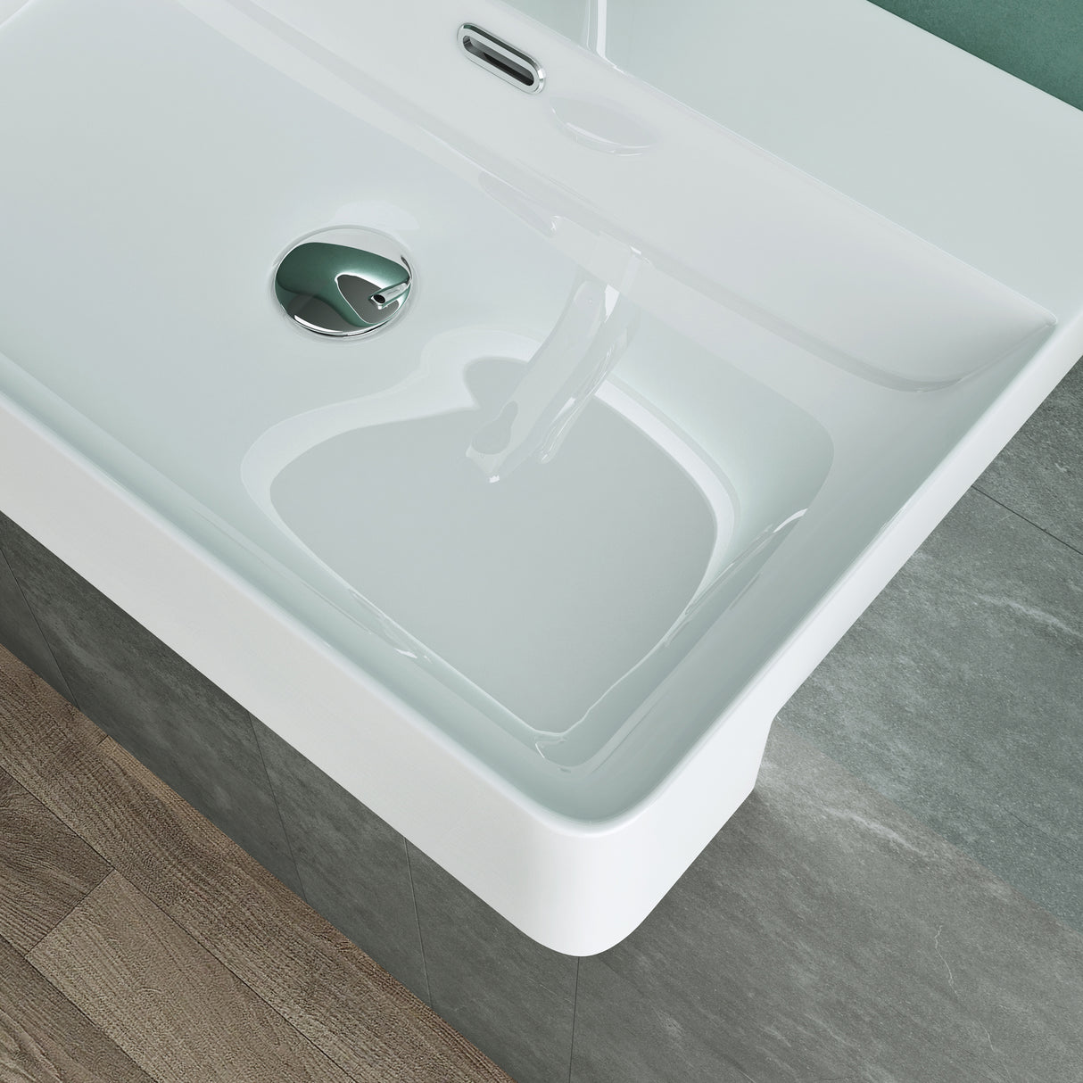 glasvilla Waschbecken Aufsatzwaschbecken Keramik Rechteckig Waschplatz 1 Armaturenloch Weiß Brüssel702