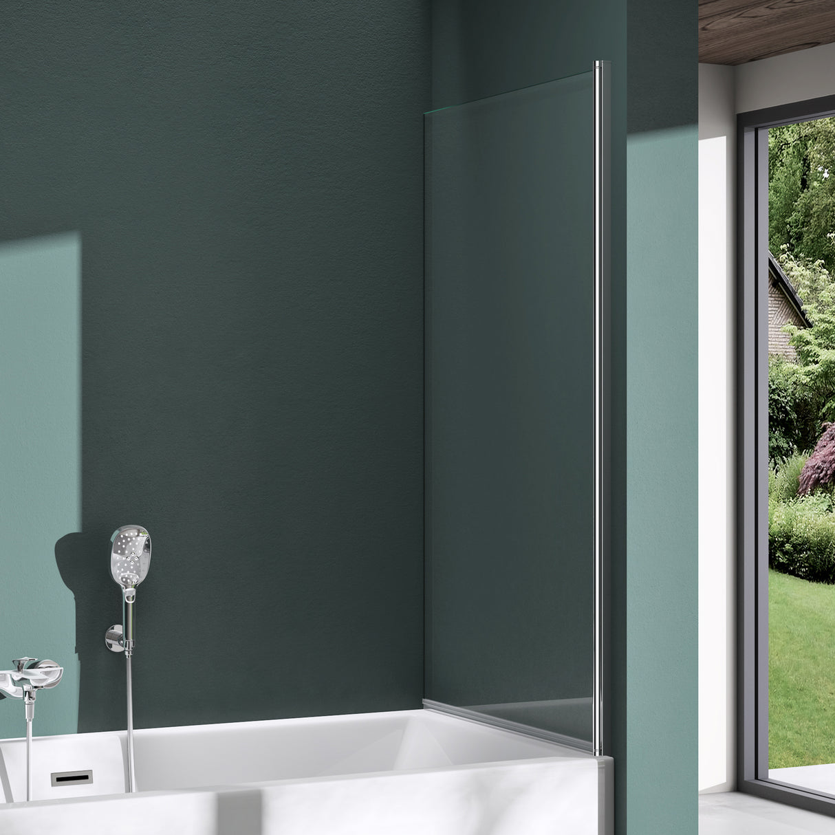 glasvilla Parete Vasca da Bagno Doccia 80x140cm, Parete Sopravasca Doccia in Vetro di Sicurezza Apertura 180° con Nano Rivestimenti e Guarnizione Cortona201