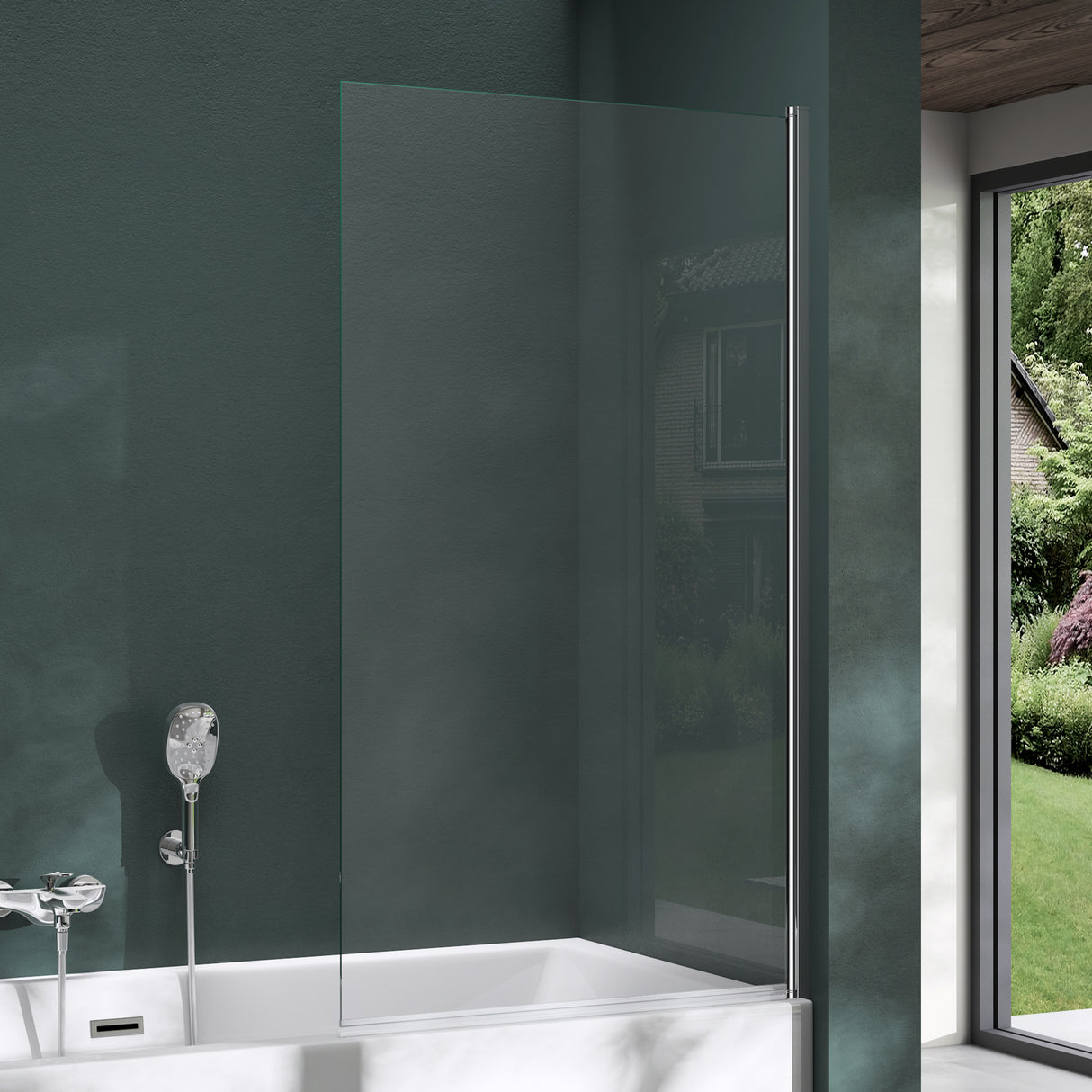 glasvilla Parete Vasca da Bagno Doccia 80x140cm, Parete Sopravasca Doccia in Vetro di Sicurezza Apertura 180° con Nano Rivestimenti e Guarnizione Cortona201