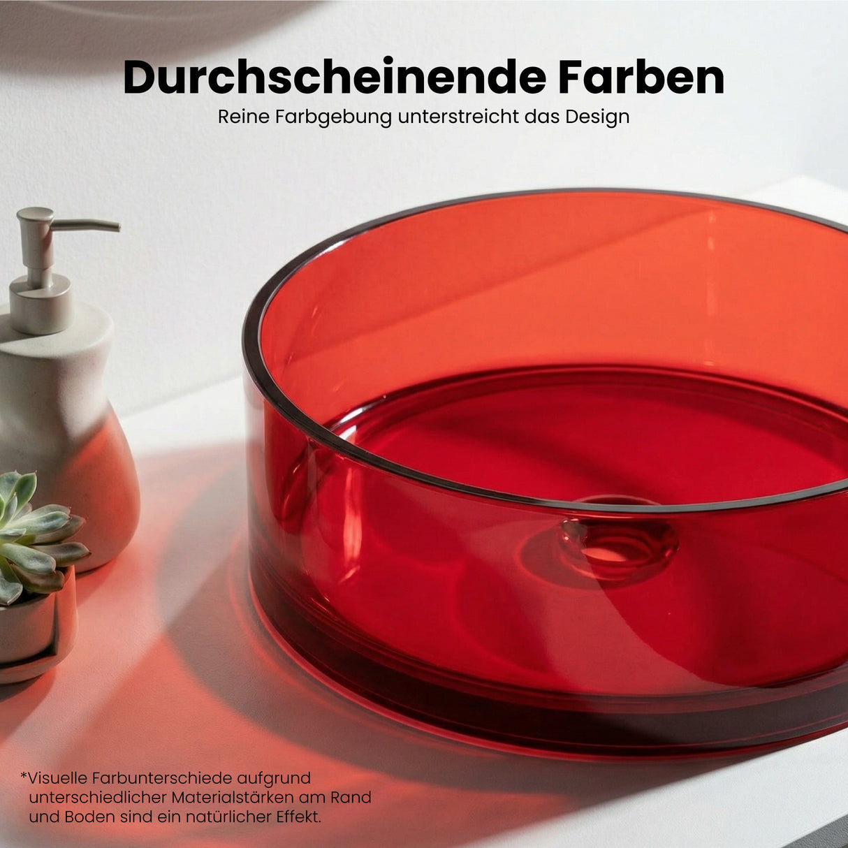 glasvilla Lavabo da Appoggio in Resina, Lavabo da Bagno senza Foro Rubinetto e Troppopieno, Coloria01